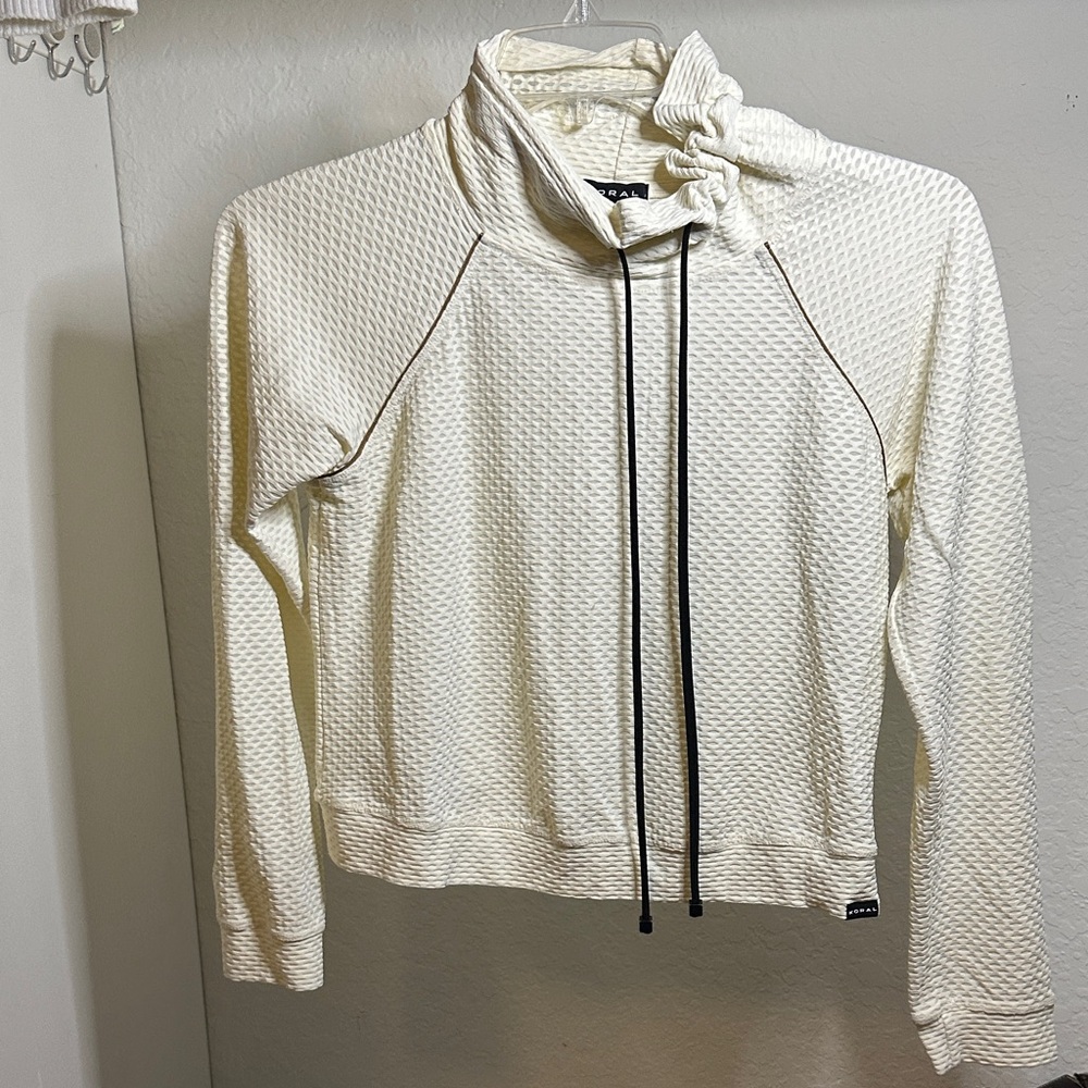 Koral Textured Netz Mesh-Type Material Cream Drawstring Sweater